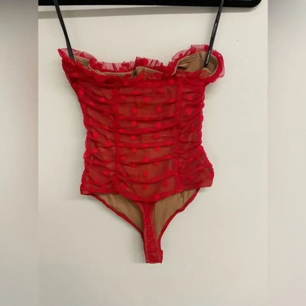 Red Strapless Mesh Bustier Top - Women's - Picture 9 of 10